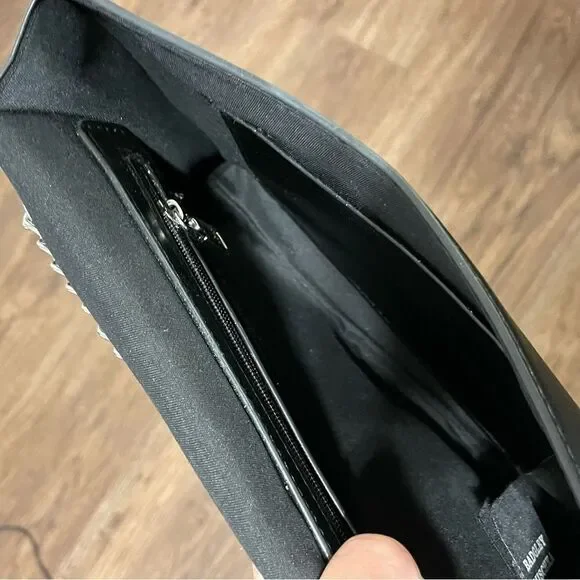 Badgley Mischka Metal Fringe Purse Black With Long Silver Chain - Picture 5 of 15